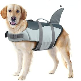 Dog Life Jacket Shark; Dog Lifesaver Vests with Rescue Handle for Small Medium and Large Dogs; Pet Safety Swimsuit Preserver for Swimming Pool Be (colour: silver grey, size: M)