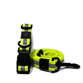 Reflective PVC Dog Leash & Collar Set | Waterproof Heavy Duty Safety Lead (Color: Lime Green, size: L)